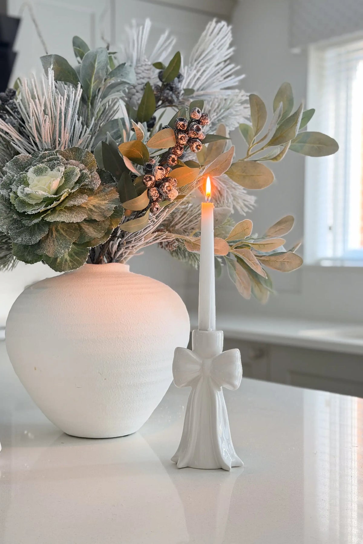 White Bow Candlestick Holder