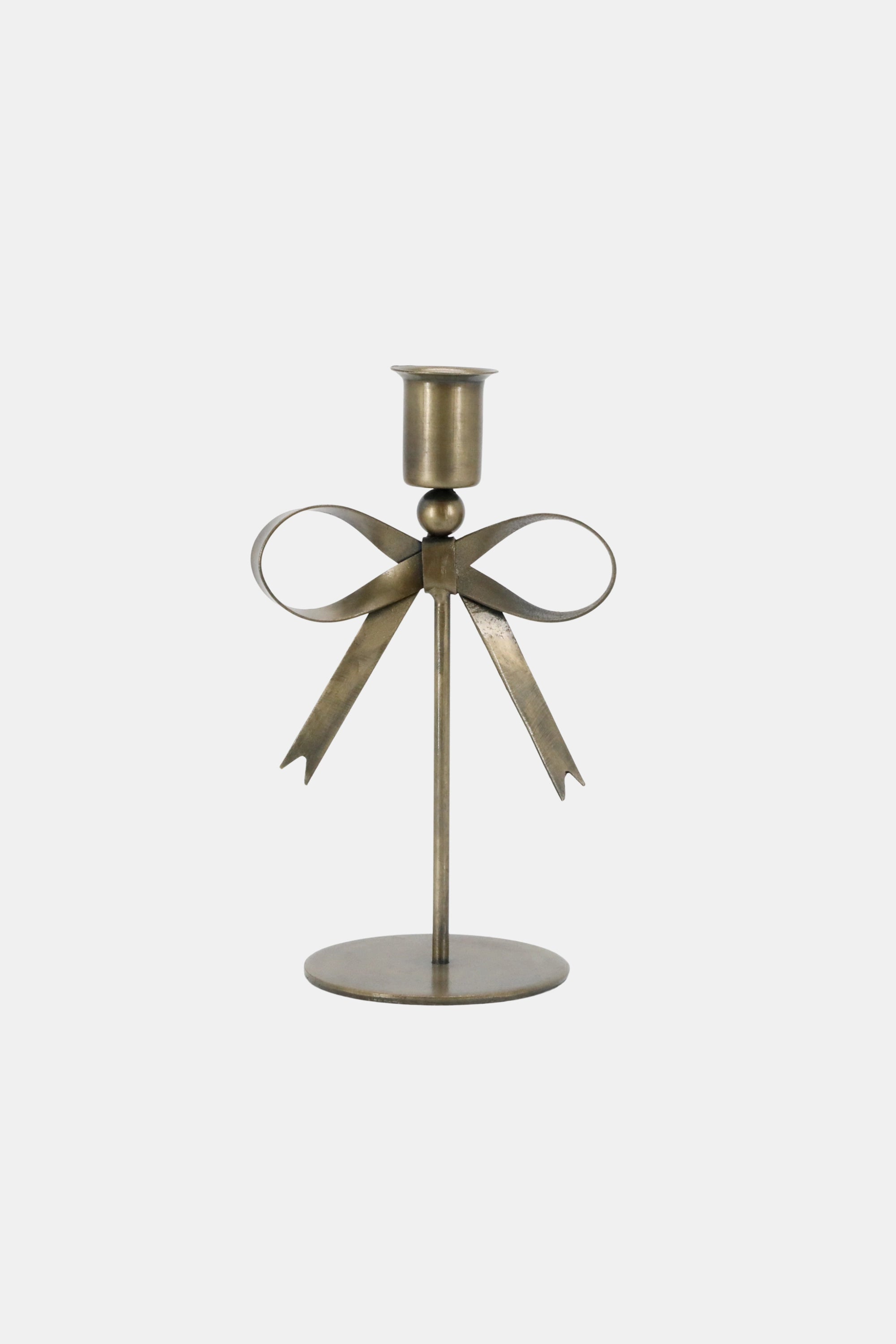 Antique Brass Bow Candlestick Holder