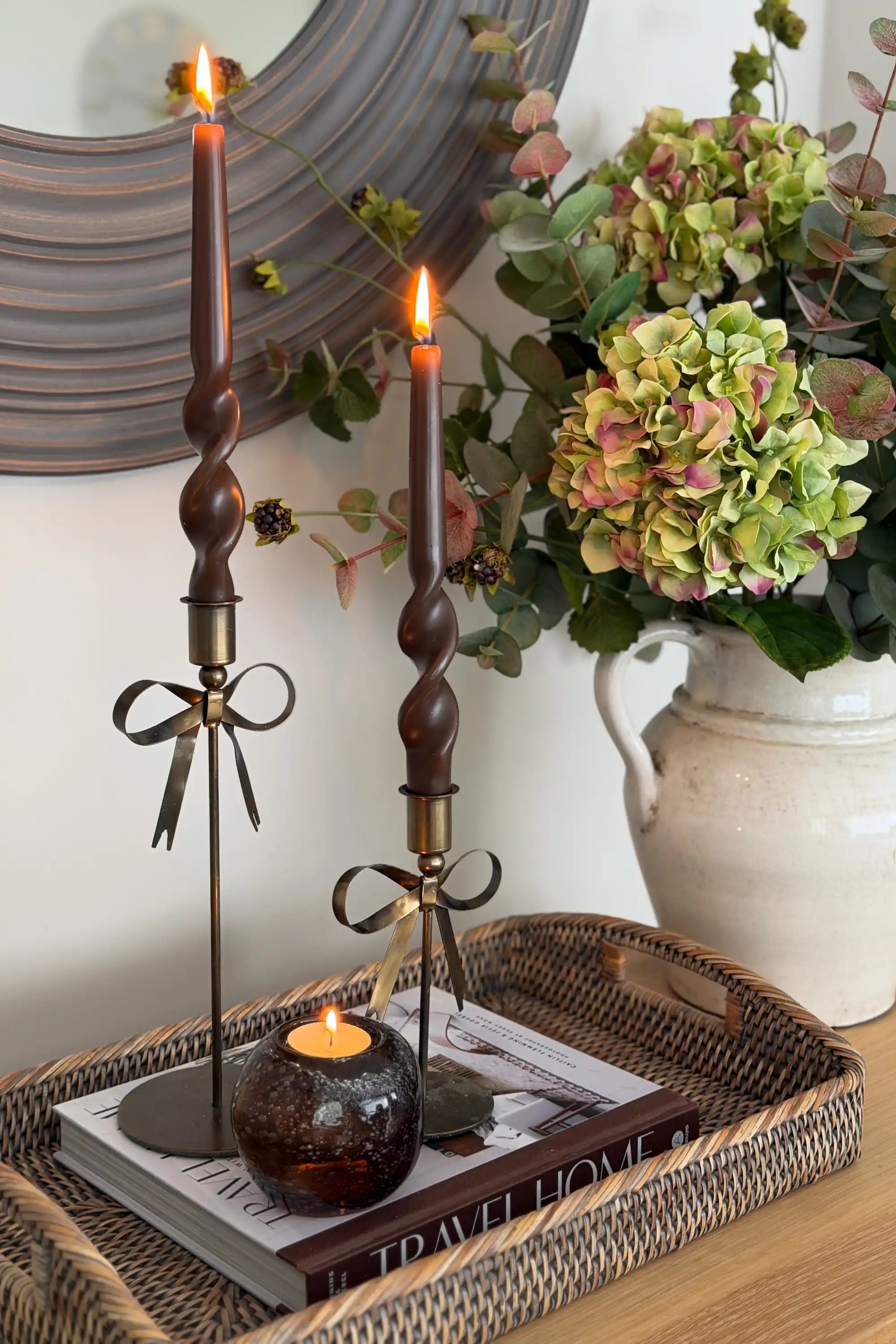 Antique Brass Bow Candlestick Holder