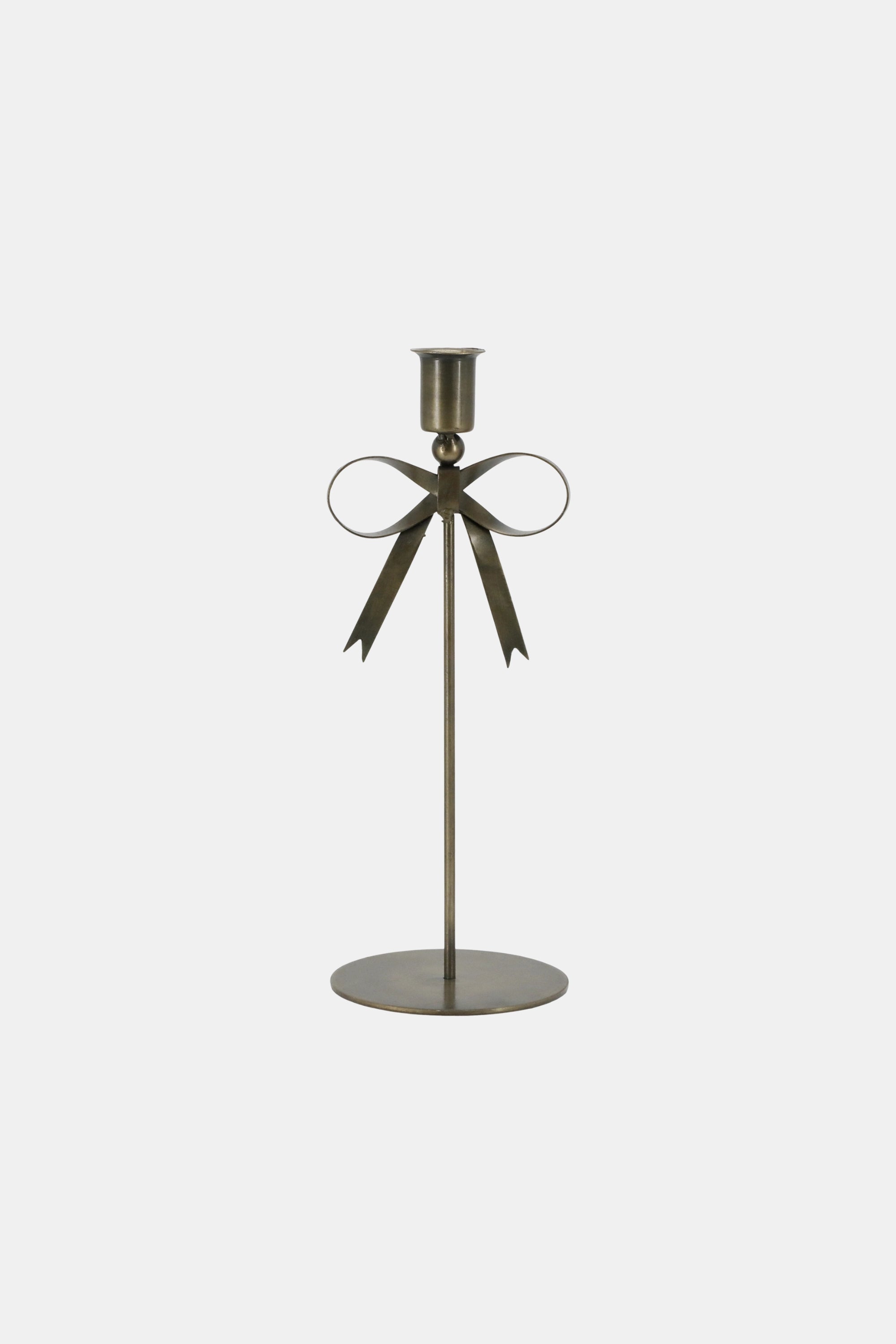 Antique Brass Bow Candlestick Holder
