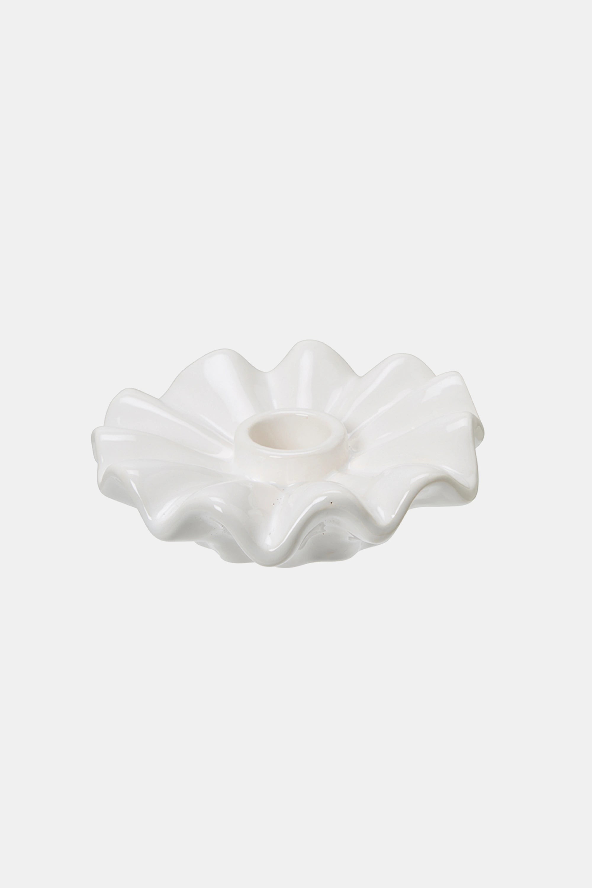 Serena White Ruffle Candlestick Holder