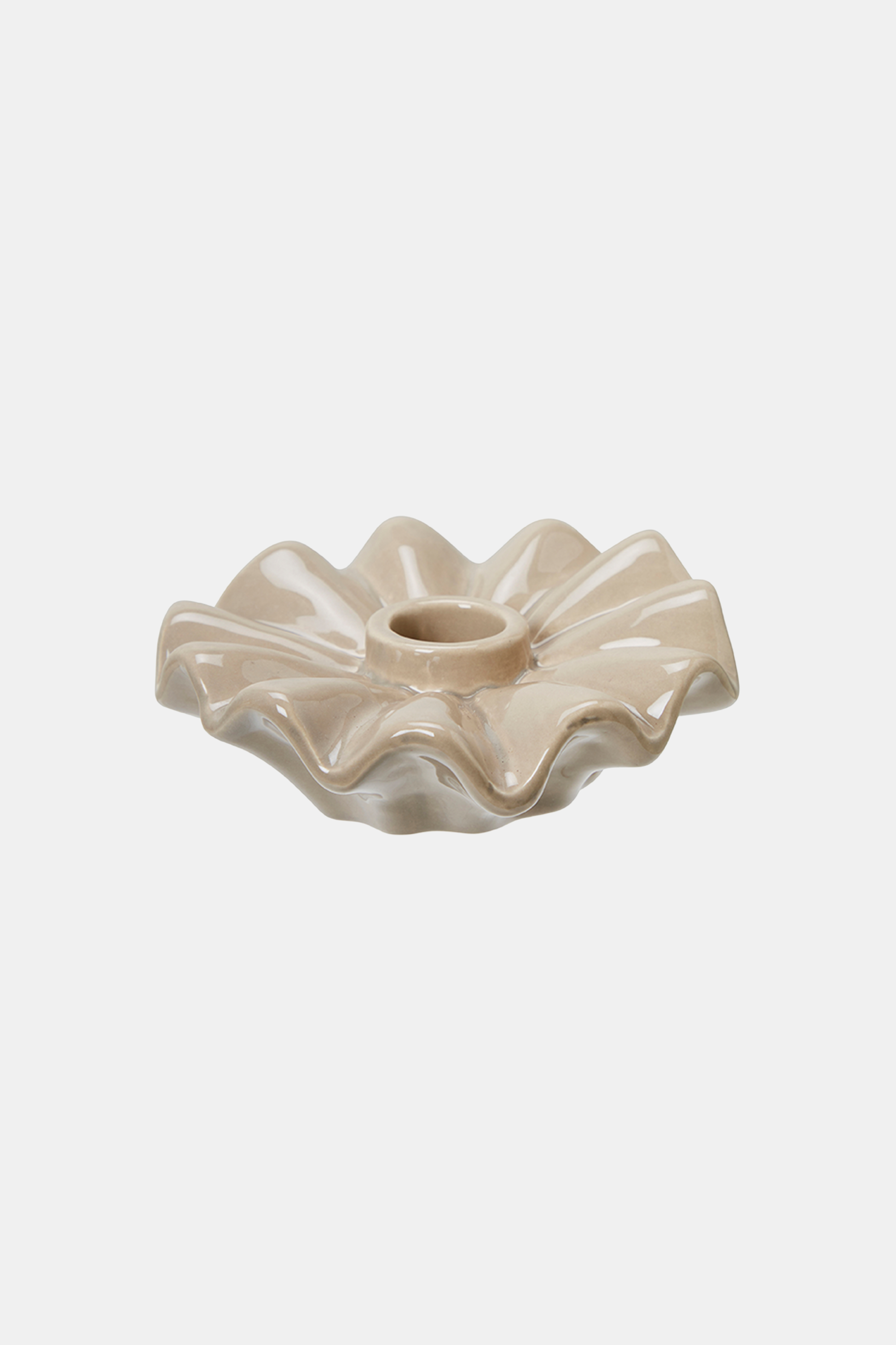 Serena Beige Ruffle Candlestick Holder