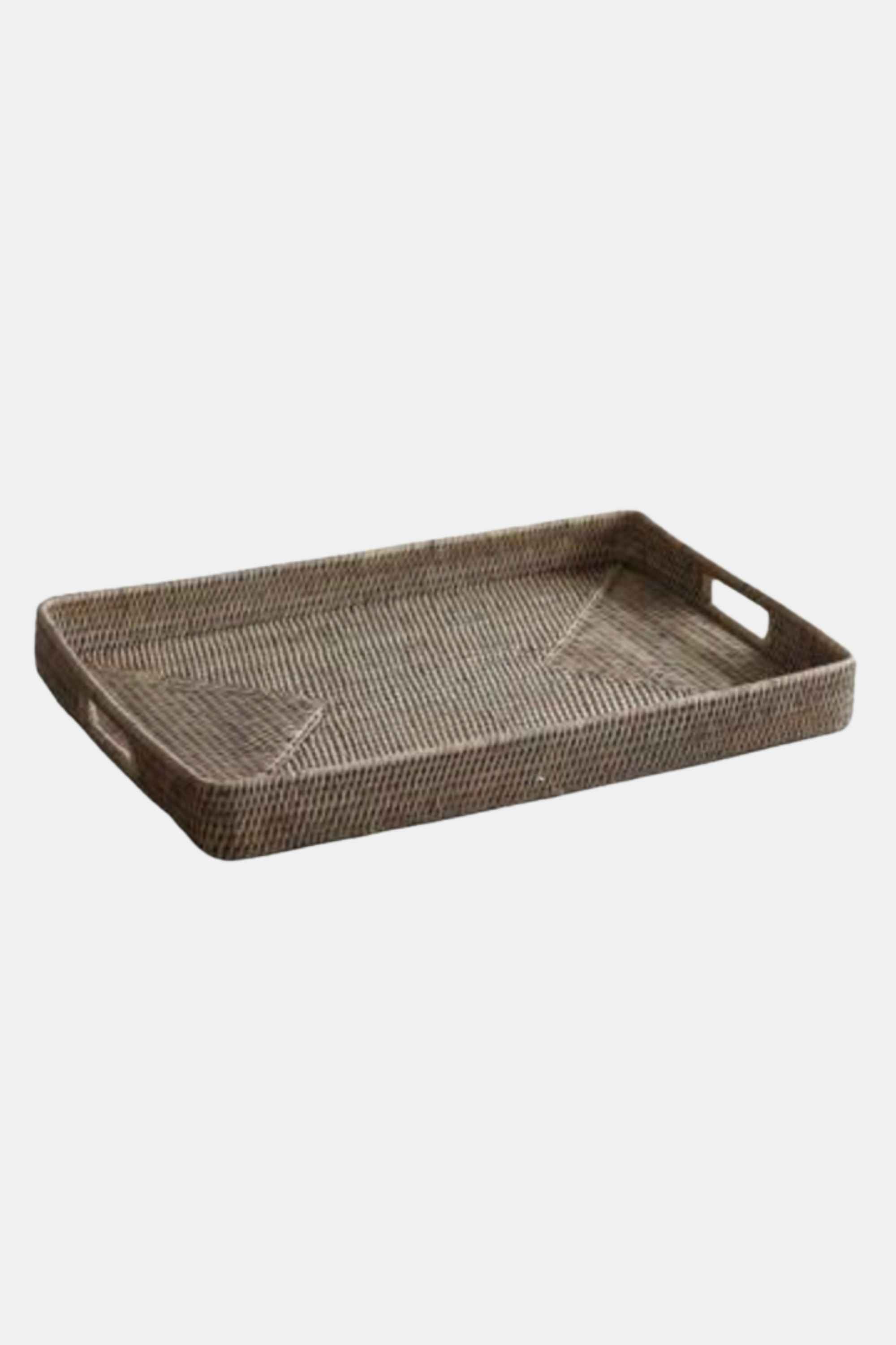 Large Grey Wash Rattan Rectangle Tray