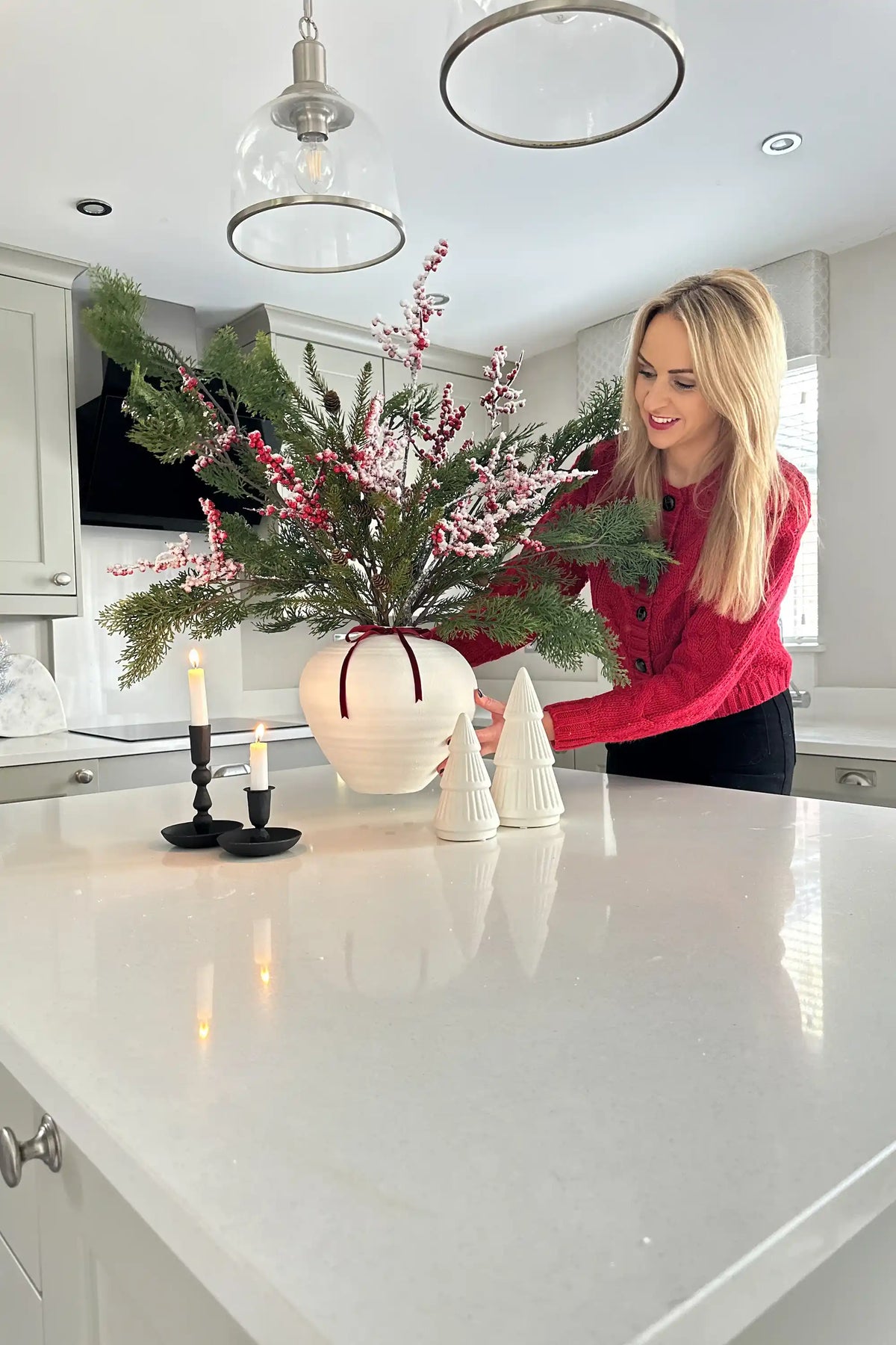 Snowy Red Berry & Cypress Bouquet