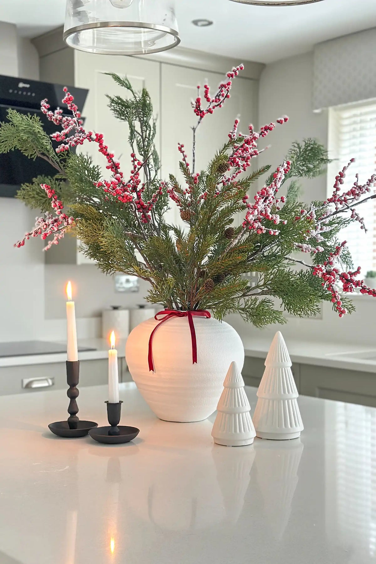 Snowy Red Berry & Cypress Bouquet