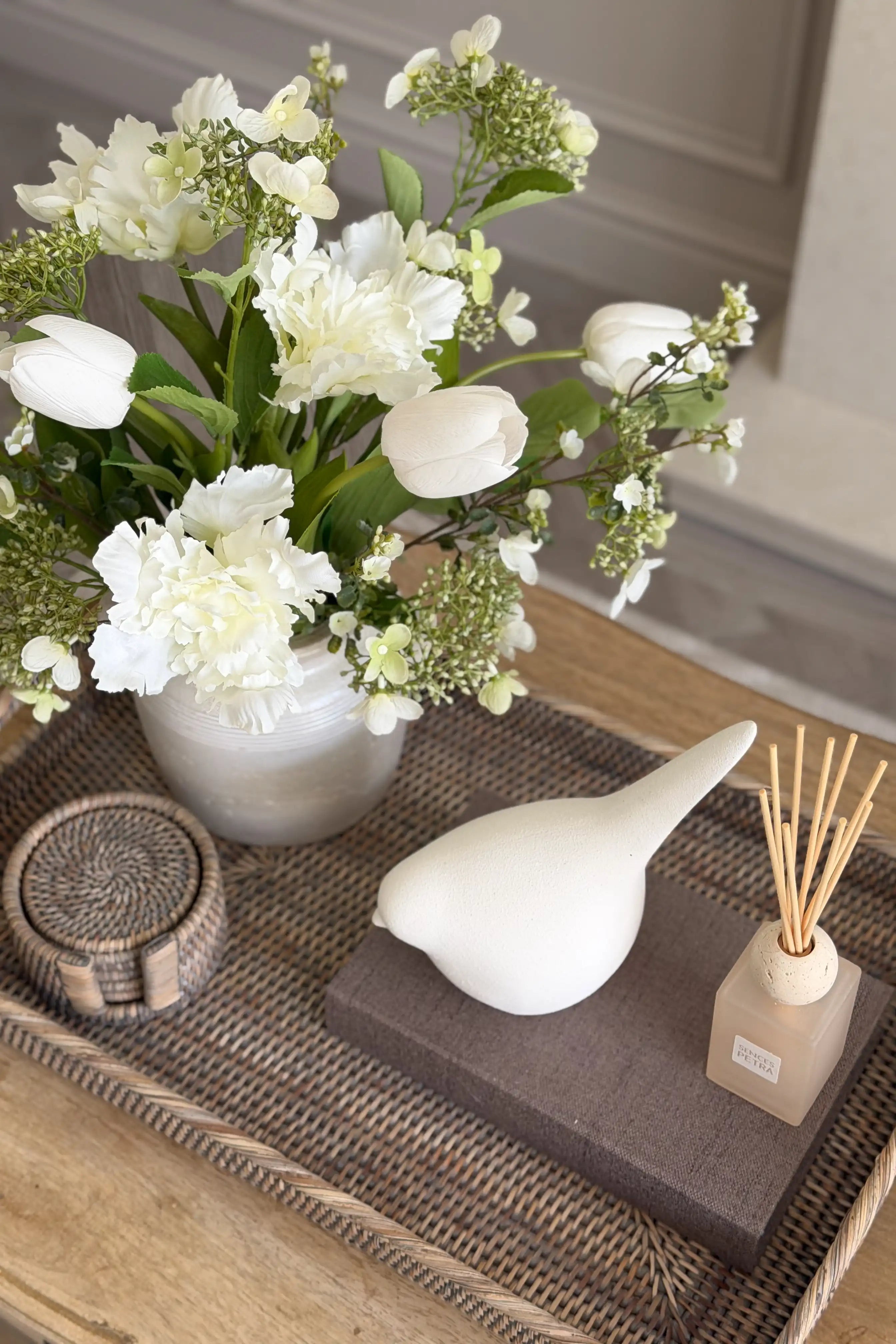 White Textured Decorative Sparrow