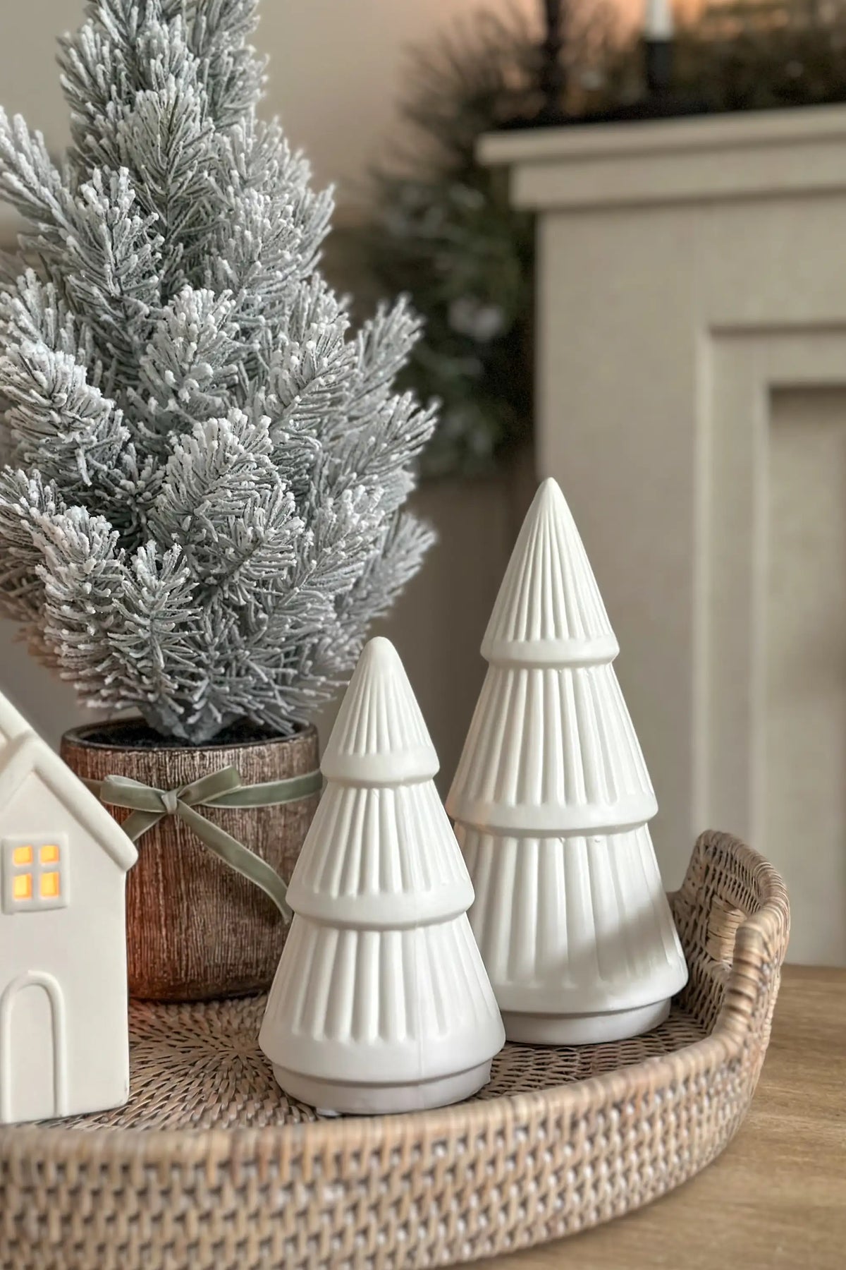 White Porcelain Ribbed Christmas Trees (Set of 2)