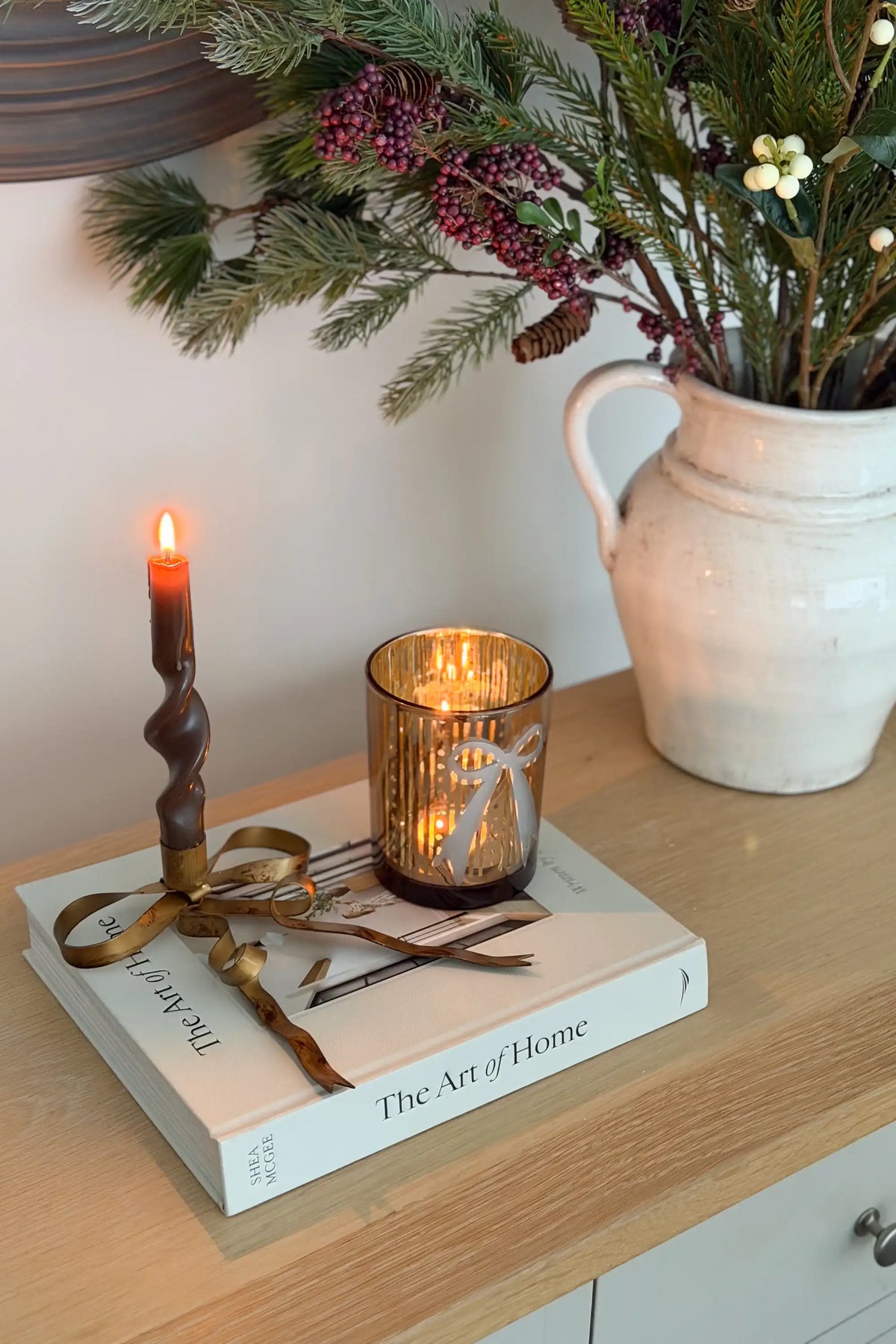 Antique Gold Ribbon Bow Candle Holder