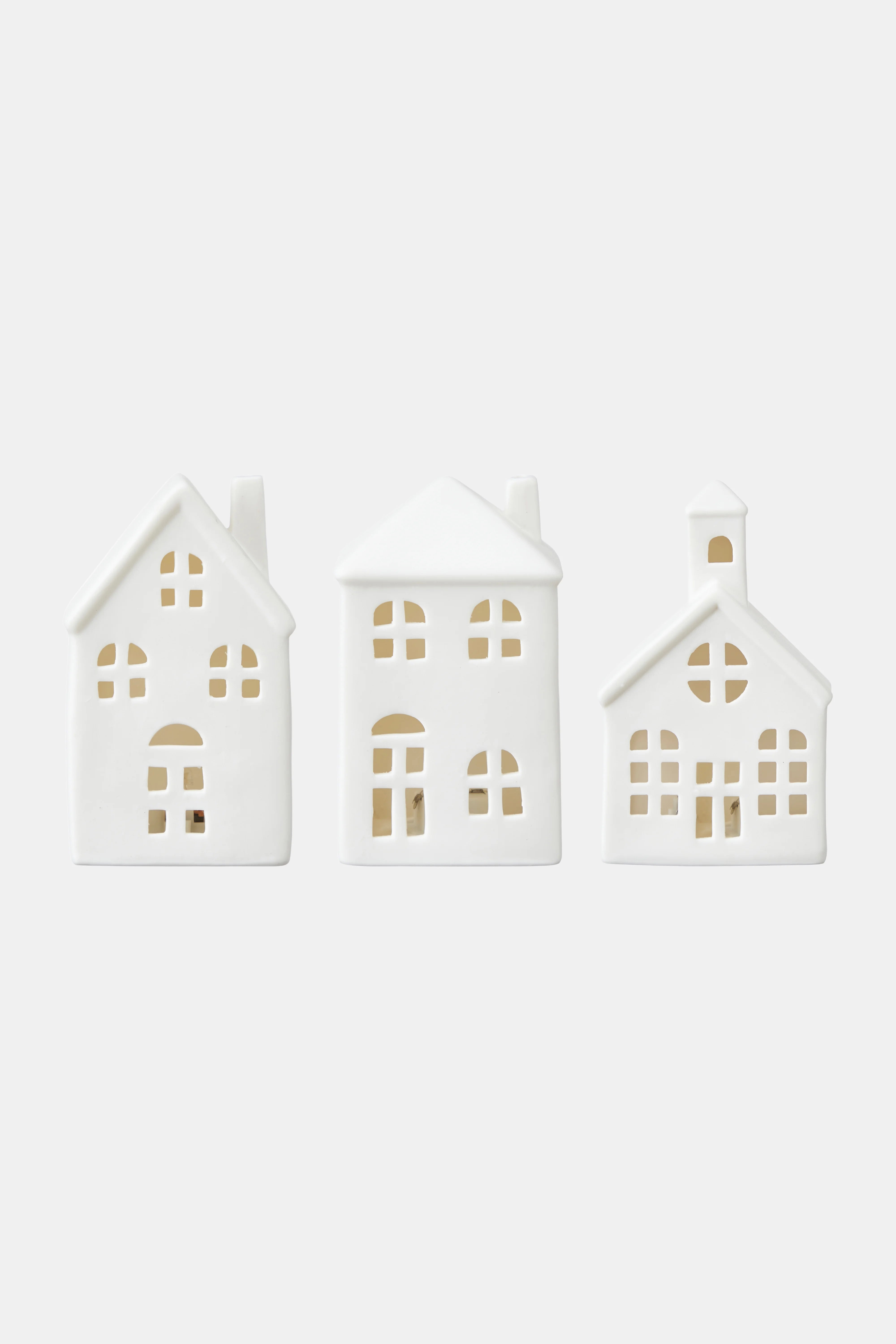 White Porcelain LED Houses (Set of 3)