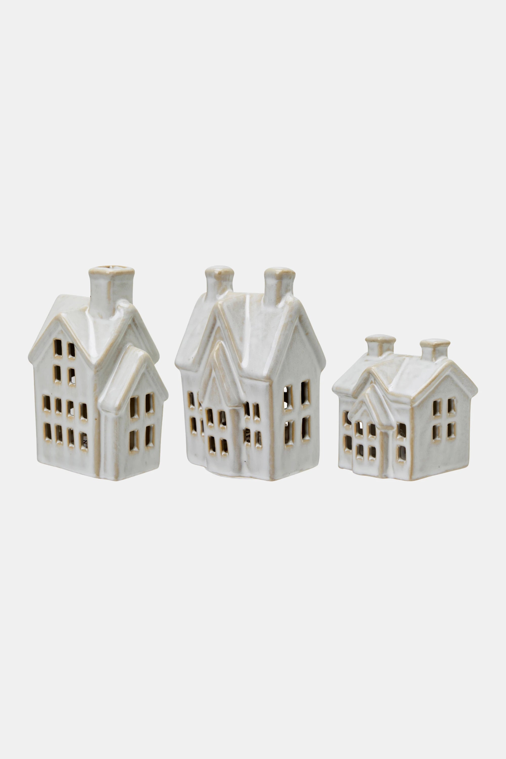 Cream Porcelain LED Houses (Set of 3)