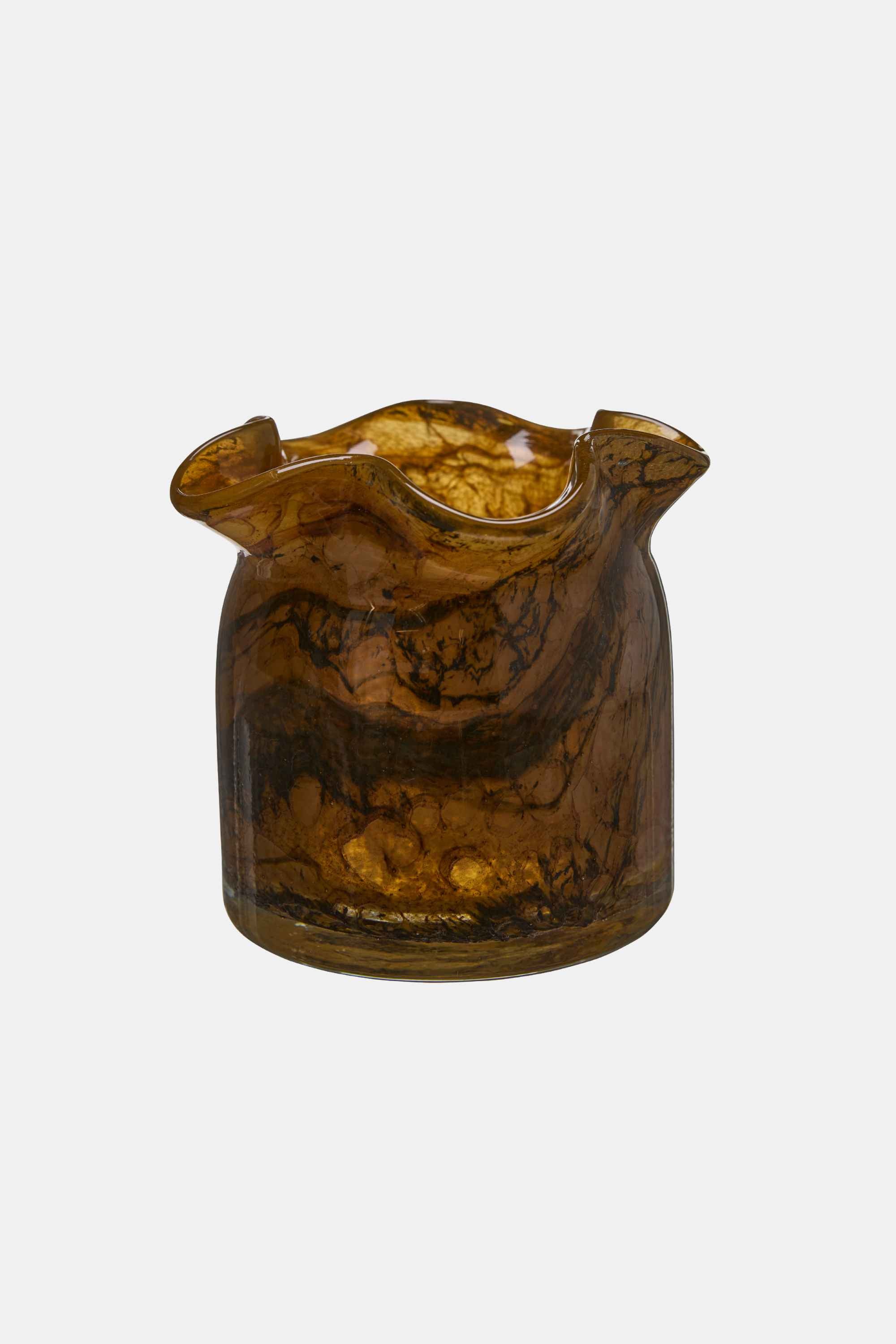 Amber Ruffle Edge Glass Tealight Holder