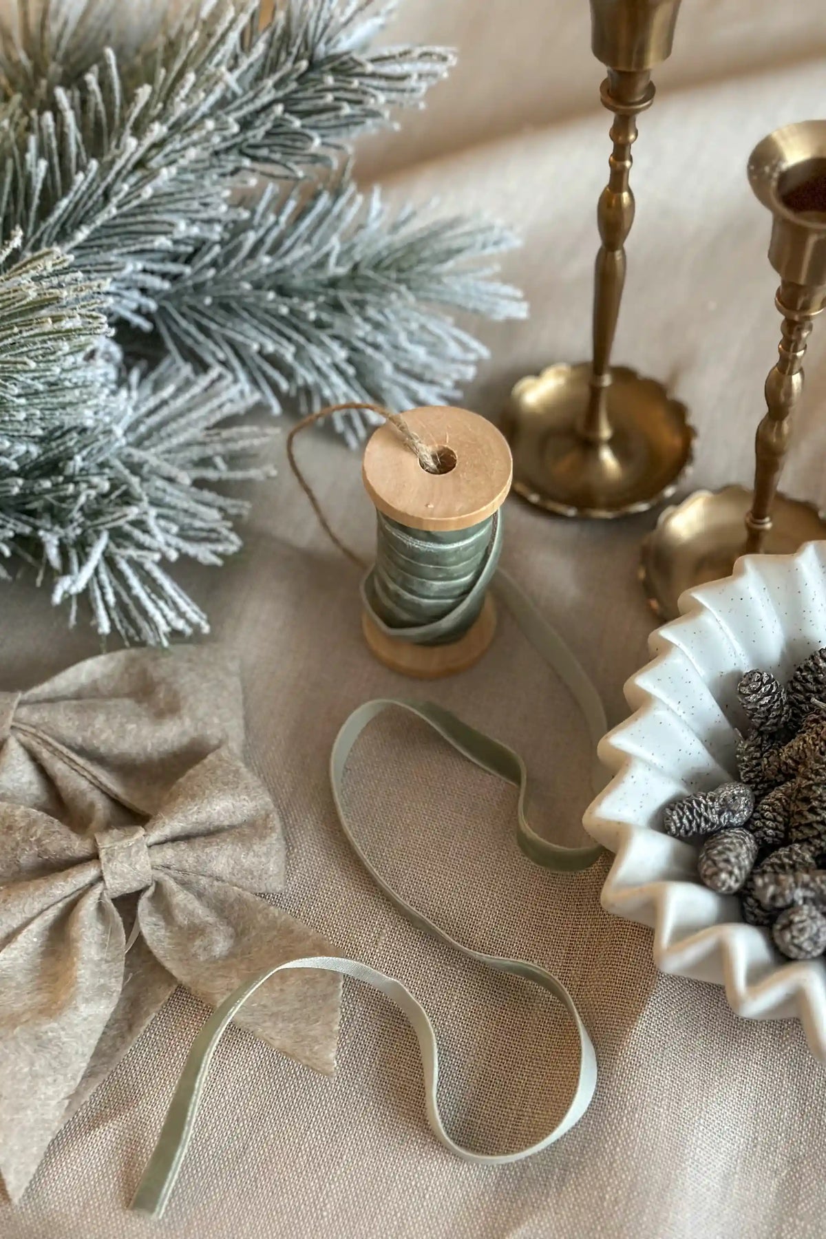 Velvet Ribbon on Wooden Stool