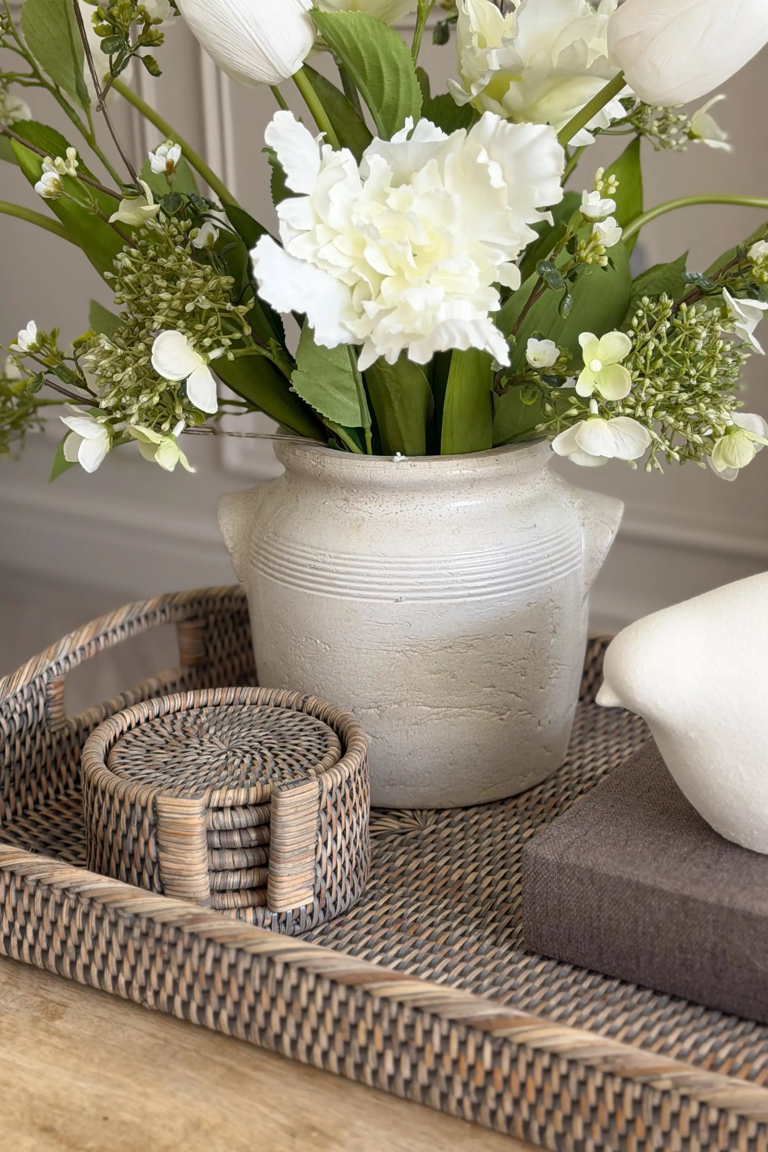 Round Rattan Grey Wash Coasters (Set of 6)