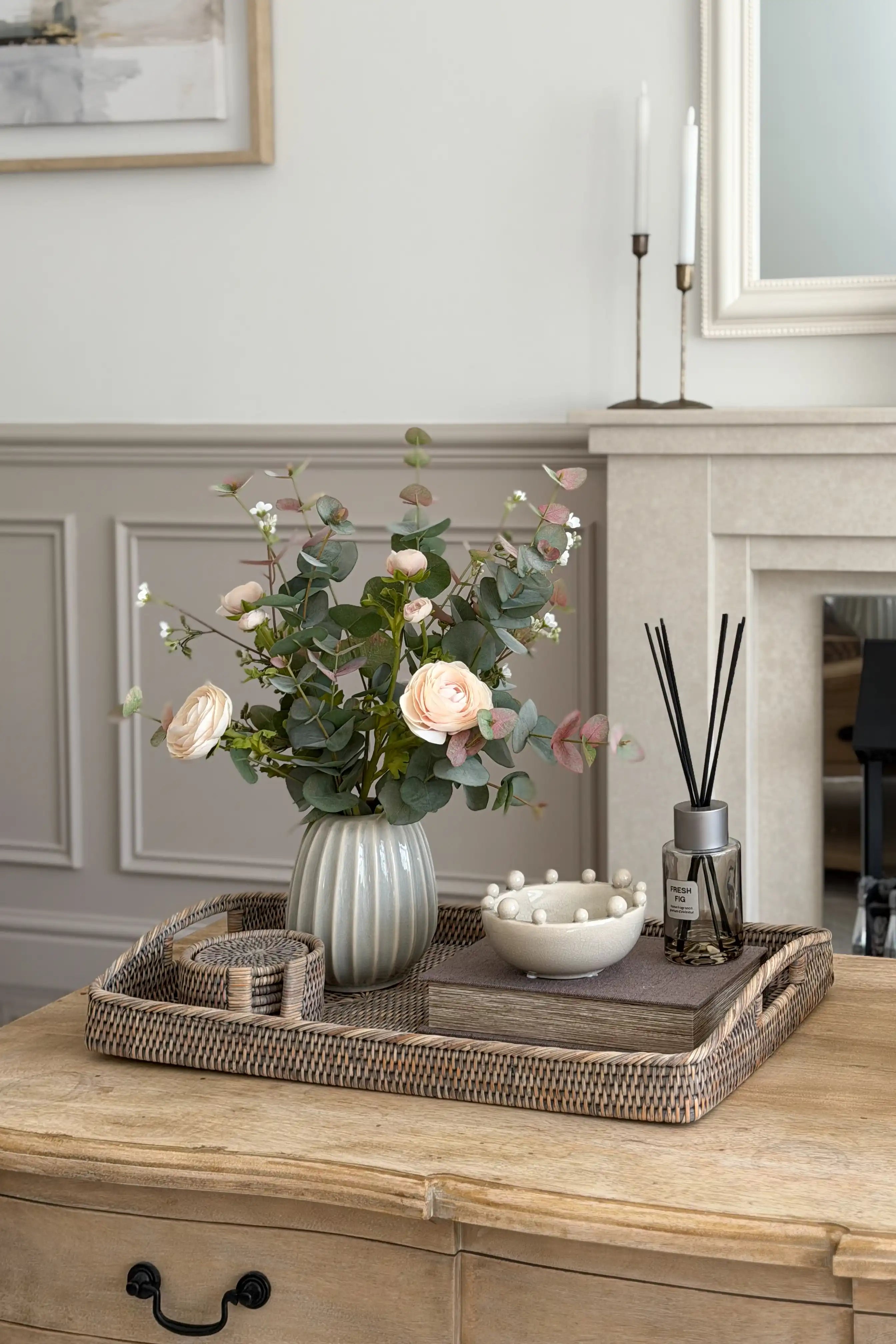 Grey Wash Rattan Rectangle Tray