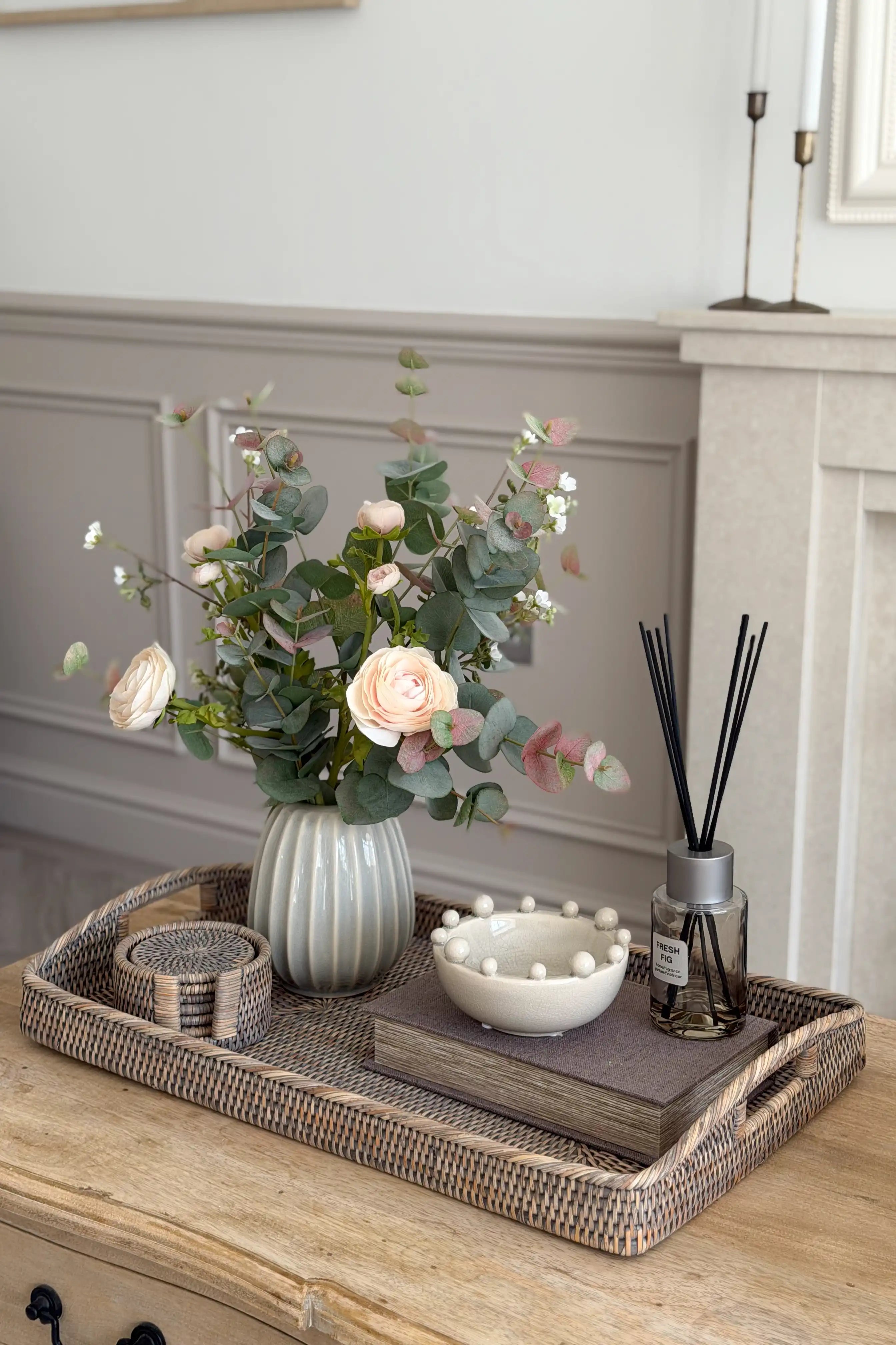 Grey Wash Rattan Rectangle Tray