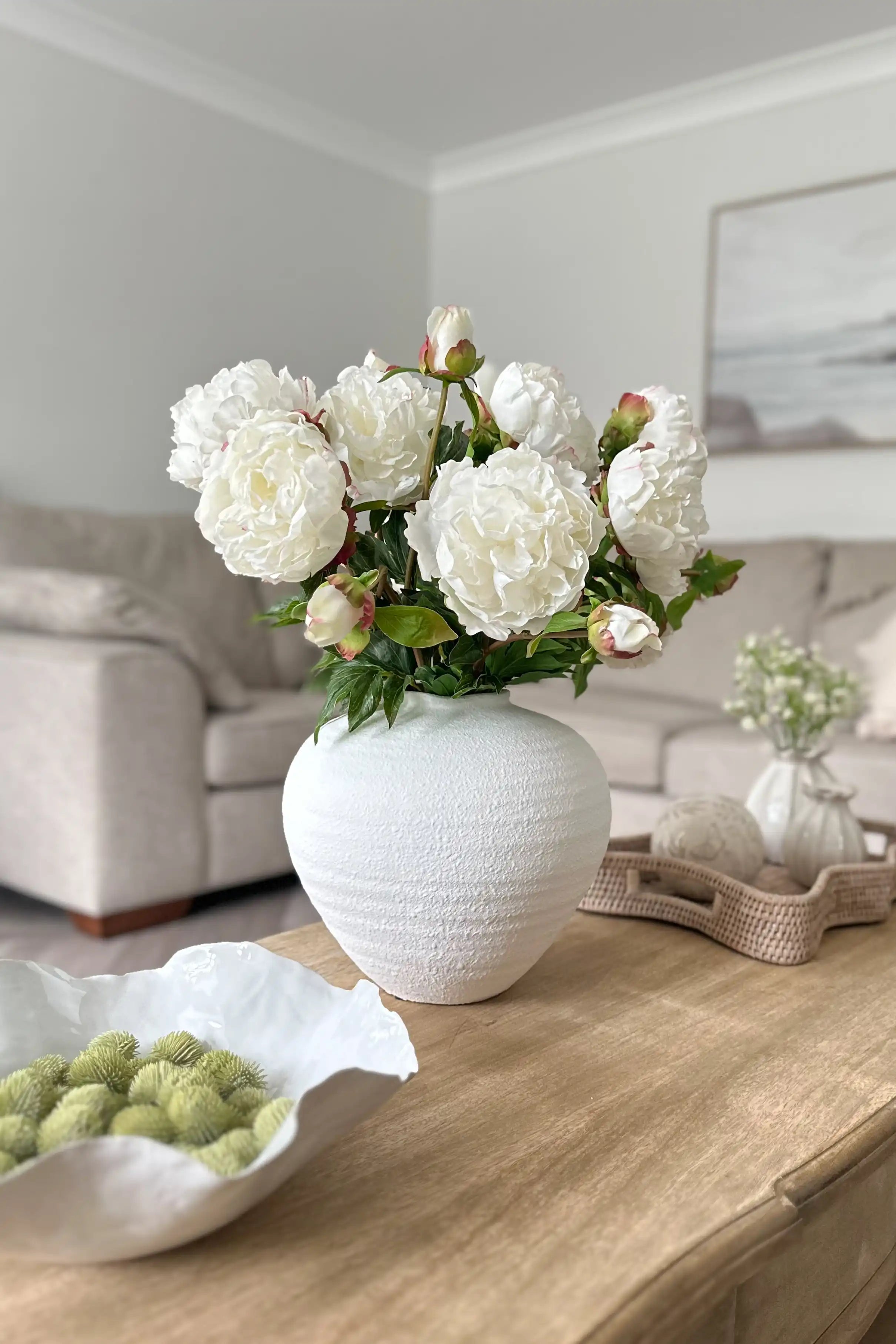 The White Peony Bouquet & Vase Arrangement
