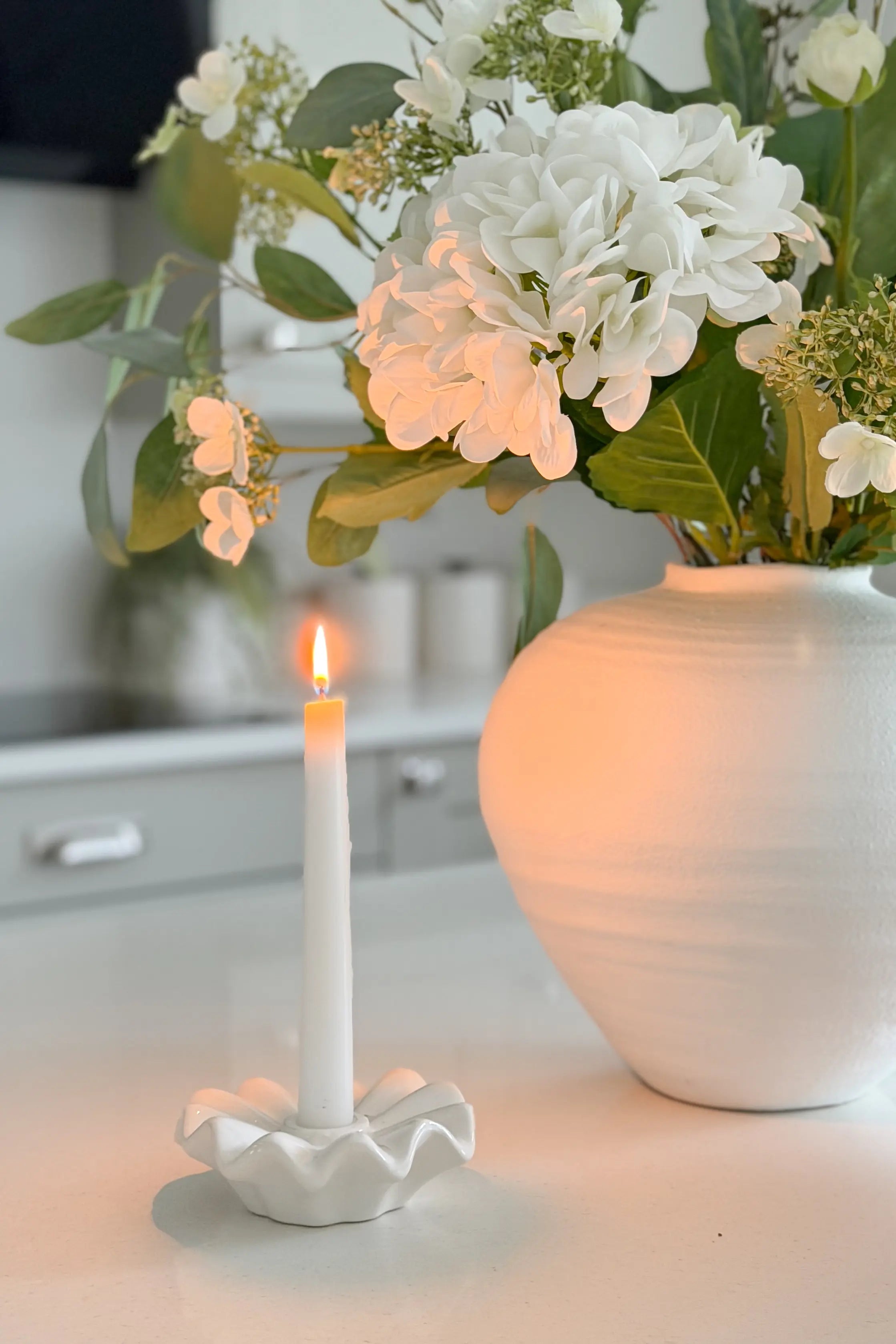 Serena White Ruffle Candlestick Holder