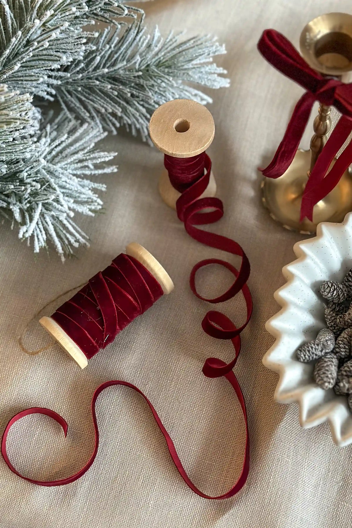 Velvet Ribbon on Wooden Stool