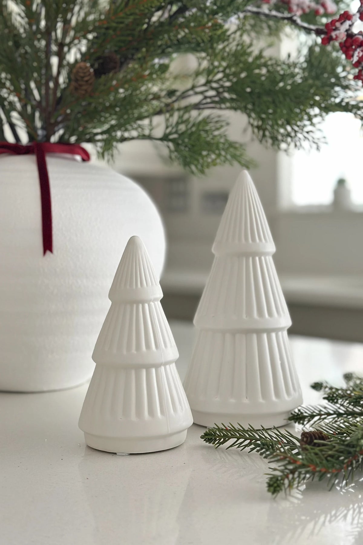 White Porcelain Ribbed Christmas Trees (Set of 2)